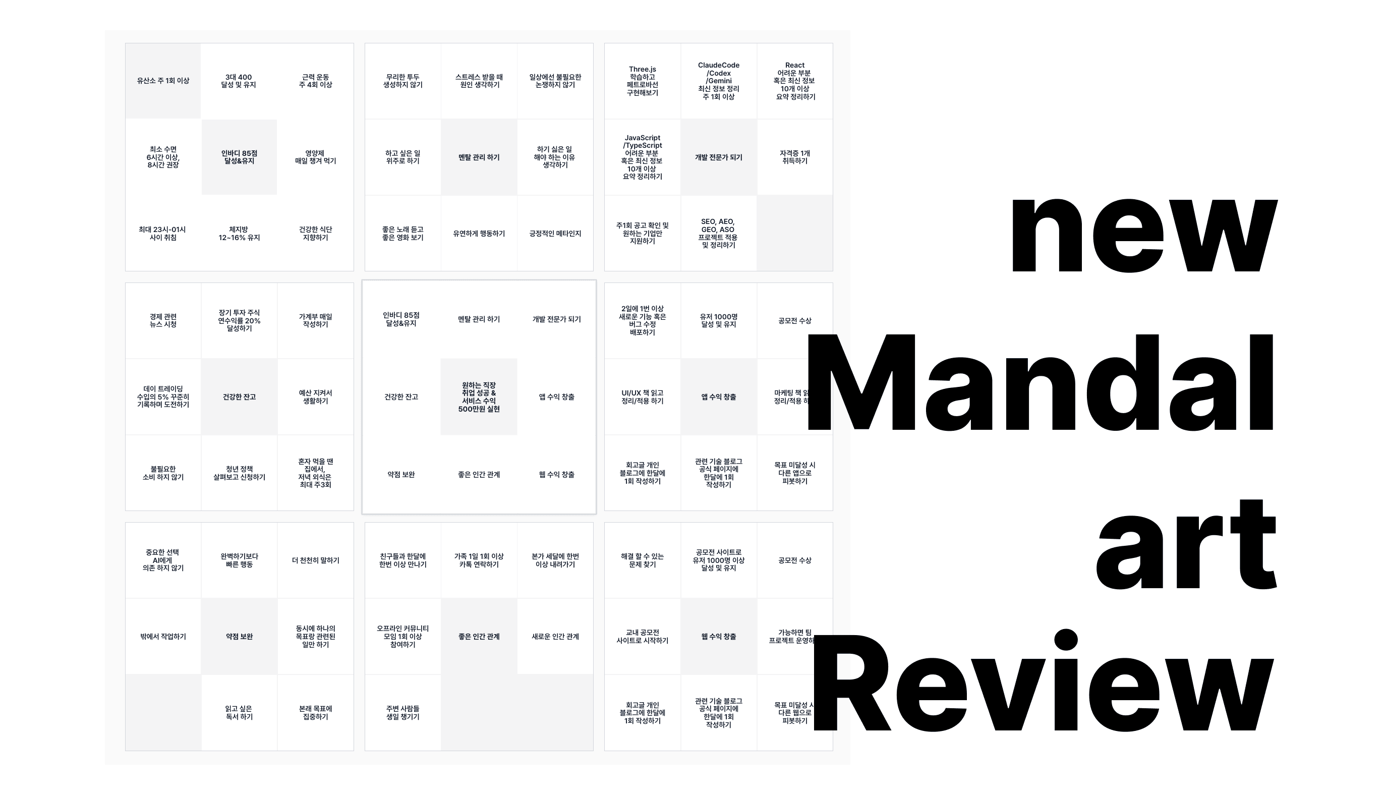 Cover Image for 2026년 조금 더 늦은 뒤늦은 새로운 계획, 만다라트